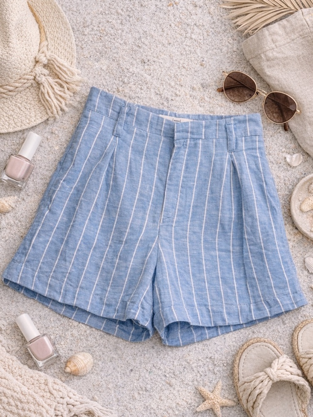 H&M Light Blue Striped High Waist Shorts